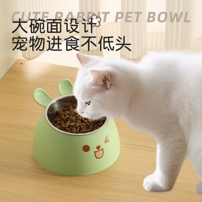 2025新款小兔子造型猫碗内衬不锈钢宠物碗猫咪食盆防打翻狗碗饭盆图4